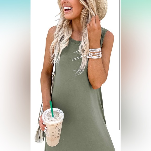 Olive green maxi dress w slit - Picture 4 of 7